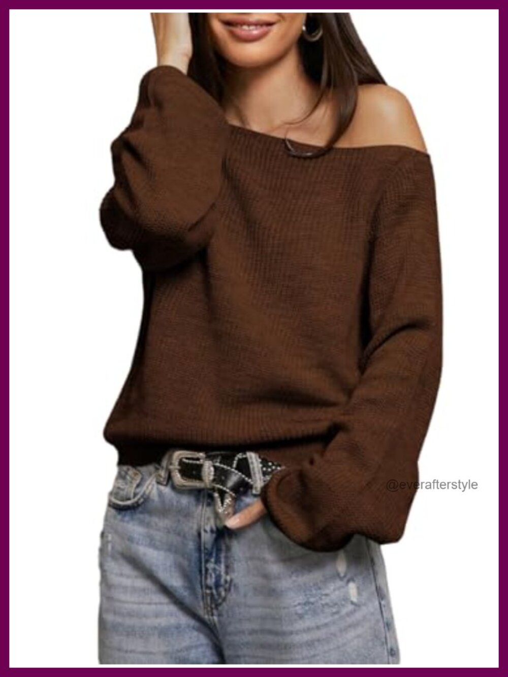 Off Shoulder Sweater Long Sleeve Knit Pullover Cozy Casual Fall Top